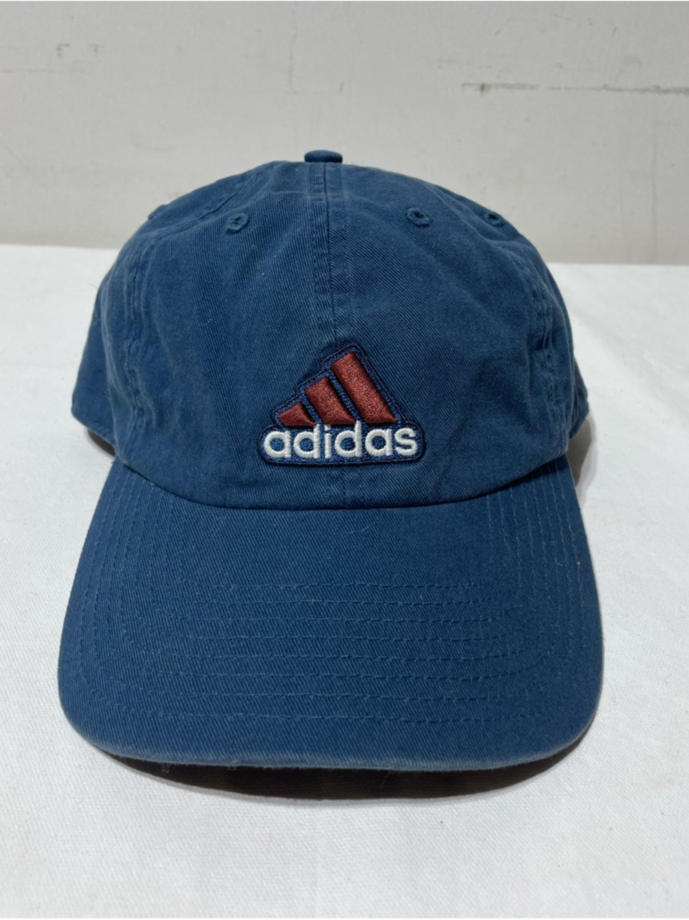 Adidas Climalite Navy Blue Dad Hat Strapback Cap Red Logo 100% Cotton OSFA